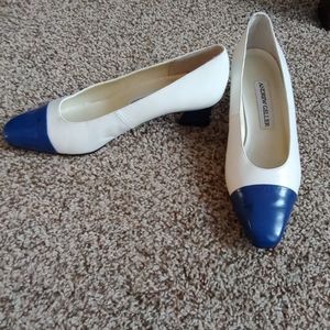 Blue and white heels